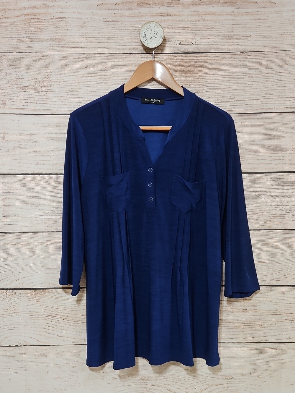 💟 Elie McCarthy Navy Blue Pleat-Front Women's Top Blouse XL